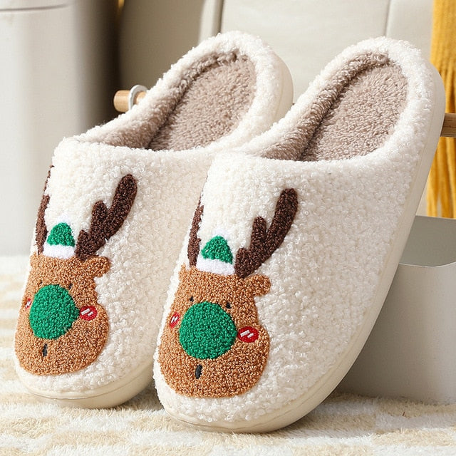 Fluffy Plush Reindeer Slippers