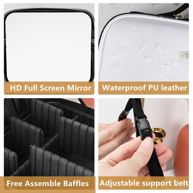 Light Up Smart LED Cosmetic Case with Mirror