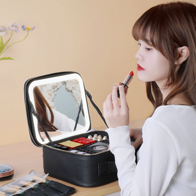 Light Up Smart LED Cosmetic Case with Mirror