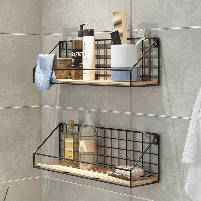 Steel and Wooden Wall Hanging Shelves