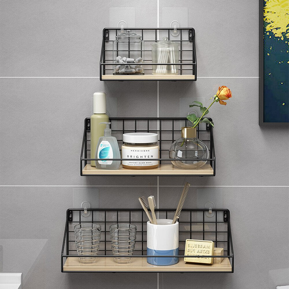 Steel and Wooden Wall Hanging Shelves