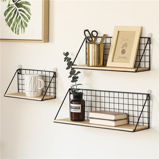 Steel and Wooden Wall Hanging Shelves