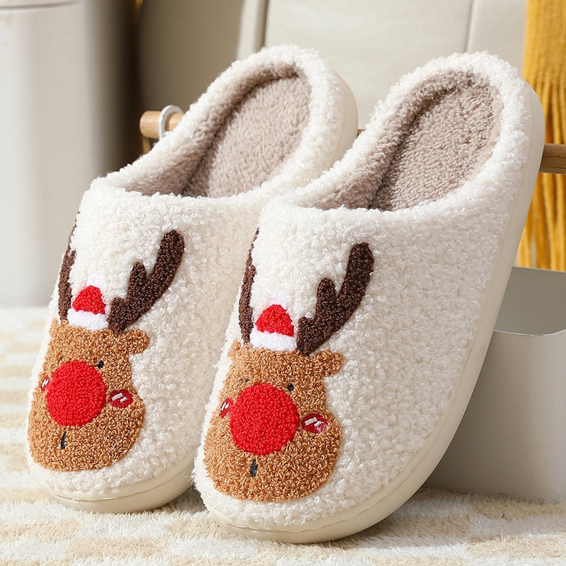 Fluffy Plush Reindeer Slippers