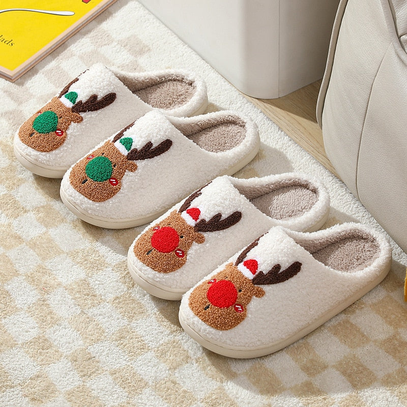 Fluffy Plush Reindeer Slippers