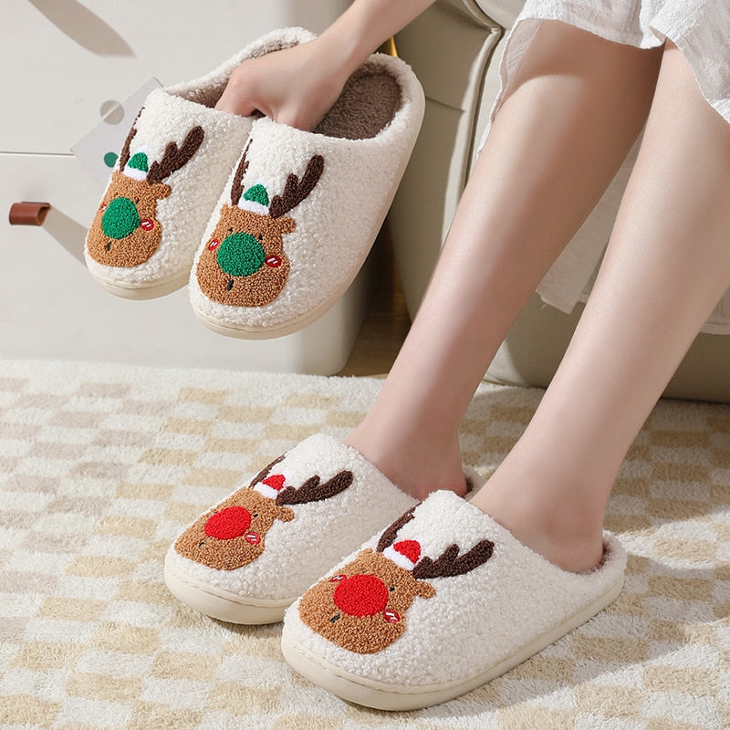 Fluffy Plush Reindeer Slippers